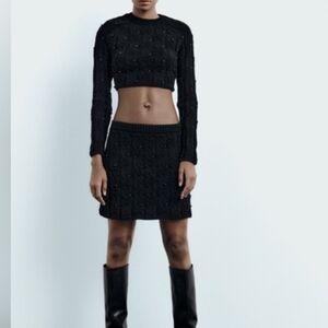Zara Black Knit Skirt Set